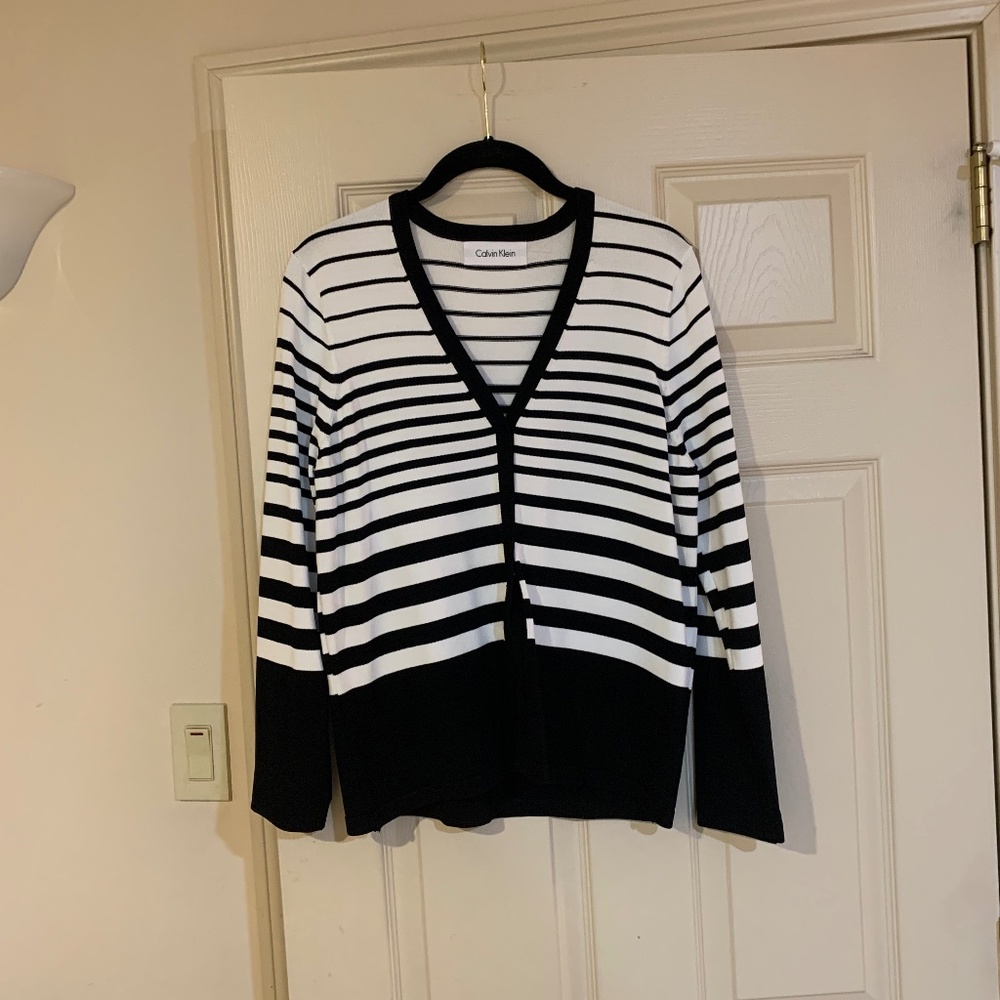 Calvin Klein Black/White Knit Cardigan sz L